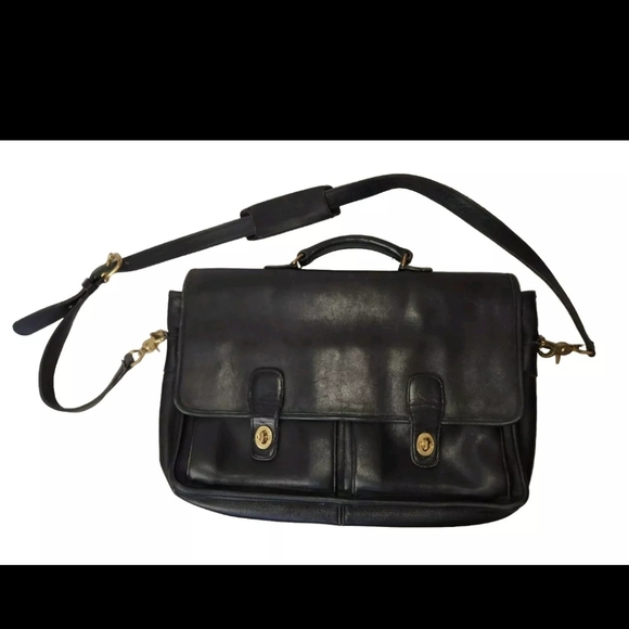 COACH Vintage Prescott Brief Black Leather Messenger Luxury Briefcase 5275 1990s